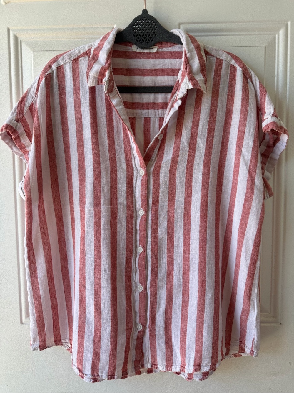 beachlunchlounge Red and White Vertical Stripe Button-Down Shirt